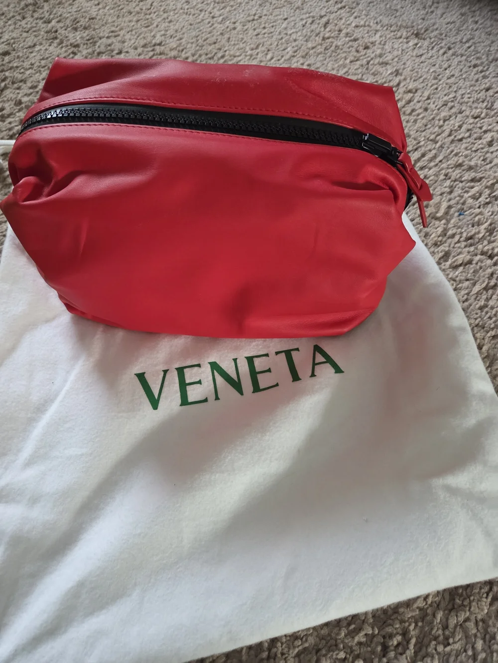 Bottega Veneta Red Leather Cosmetic Pouch